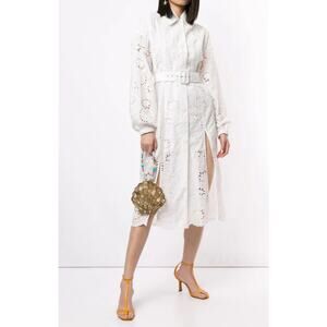 Alice McCall Cloud Obscurity Embroidered Eyelet Lace Trench Coat Belted Dress